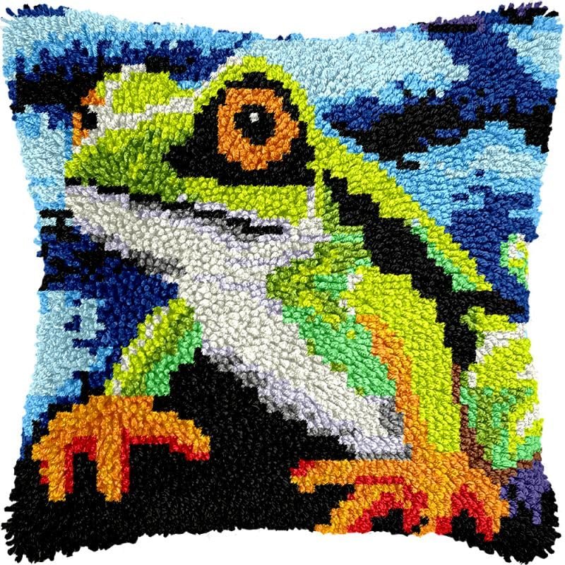 Latch Hook Kits Pillow Kits Frog Latch Hook Cushion Pillow Cover Embroidery Craft Kits for Beginner DIY Latch Hook Rug Kit with Printed Canvas Home Decor 43x43cm (39)