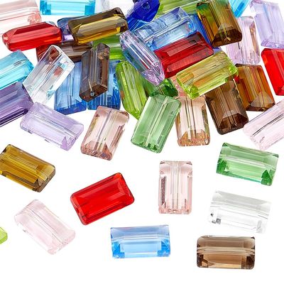 PH PandaHall 52pcs Faceted Glass Beads 14x8mm Flat Rectangle Crystal Beads Loose Craft Bead for DIY Jewelry Bracelet Necklace Earring Keychain Making Crafts, 13 Colors