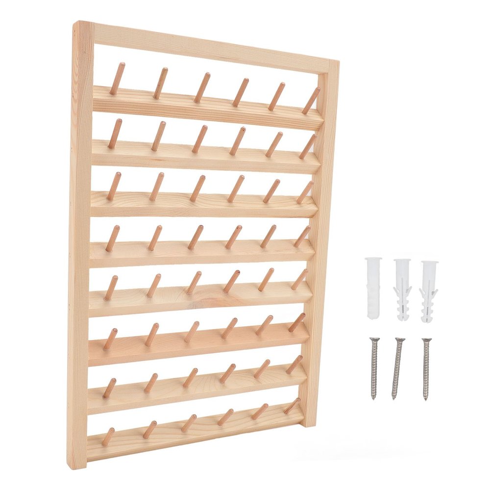 48 Spools Wooden Thread Rack, Wall Mounted Wooden Thread Holder Organizer, Sewing Thread Storage, Thread Spool Organizer, for Embroidery Quilting and Sewing Threads