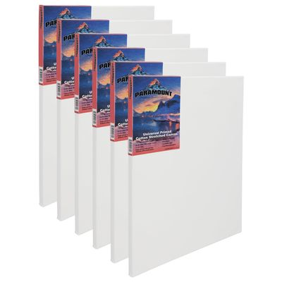 Paramount Canvas for Painting - Pack of 6, 12x12 White Canvases- 11/16" 100% Cotton Stretched Canvas, Triple-Primed for All Media, Medium Tooth, Back-Stapled, 12oz Primed Weight, Wood Stretcher Bars