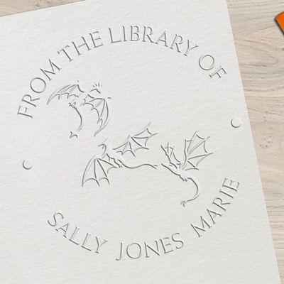 Custom Bibliophile Embosser - Personalized 'from The Library of' Embosser with Terra Twilight Design, Available in Pink or Black Handle Options, Ideal for Fantasy Art Collectors, 1-5/8 Round Seal