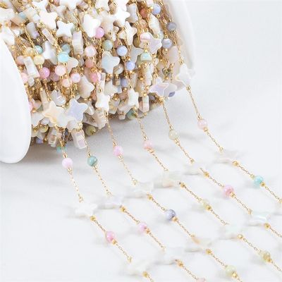 1Meter Stainless Steel Colorful Shell Beaded Chain Round Beads Chain for Necklace Bracelet DIY Jewelry Making