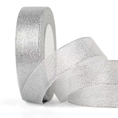 SDZMDL Silver Glitter Ribbon 1 Inch, Sparkly Metallic Fabric Ribbons for Father's Day Decor, Gifts Wrapping, Crafts. 25 Yards/roll