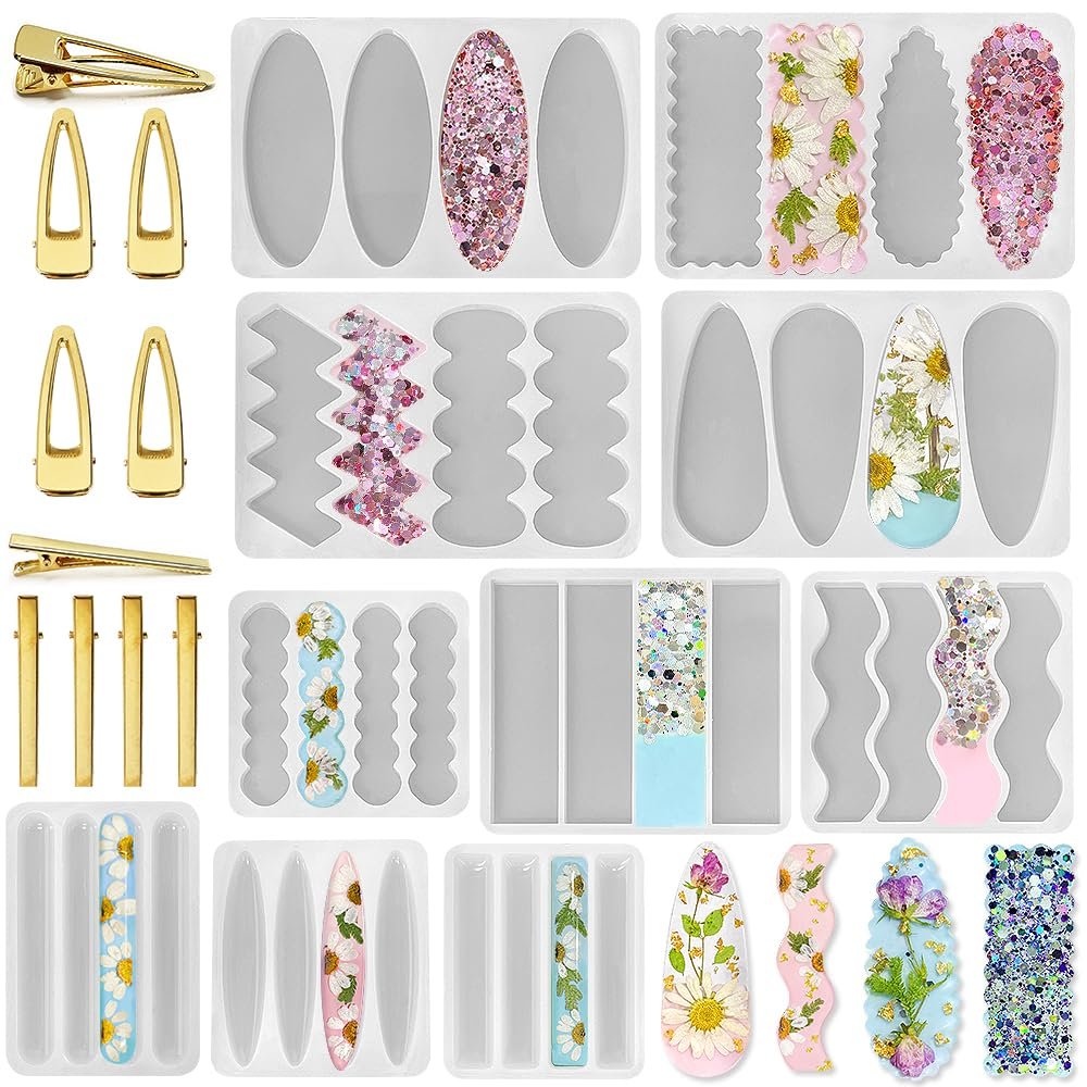 RESINWORLD Deep Hair Clip Silicone Molds with Accessories, Thick Hairpin Molds for Epoxy Resin Casting, UV Resin Jewelry Making Kit
