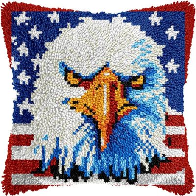 Latch Hook Kits Pillow Kits USA Flag & Eagle Latch Hook Cushion Pillow Cover Embroidery Craft Kits for Beginner DIY Latch Hook Pillowcase Kit with Printed Canvas 43x43cm (46)