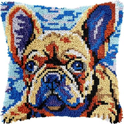 Latch Hook Kits Pillow Kits English Bull Dog Latch Hook Cushion Pillow Cover Embroidery Craft Kits for Beginner DIY Latch Hook Pillowcase Kit with Printed Canvas 43x43cm (38)
