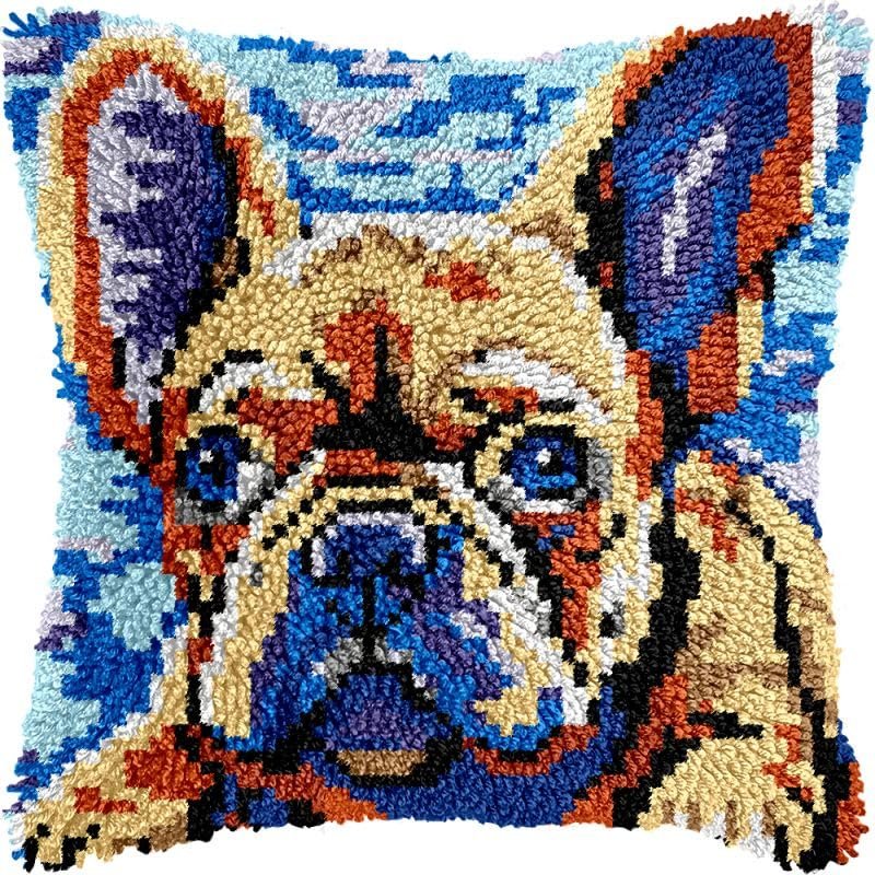 Latch Hook Kits Pillow Kits English Bull Dog Latch Hook Cushion Pillow Cover Embroidery Craft Kits for Beginner DIY Latch Hook Pillowcase Kit with Printed Canvas 43x43cm (38)