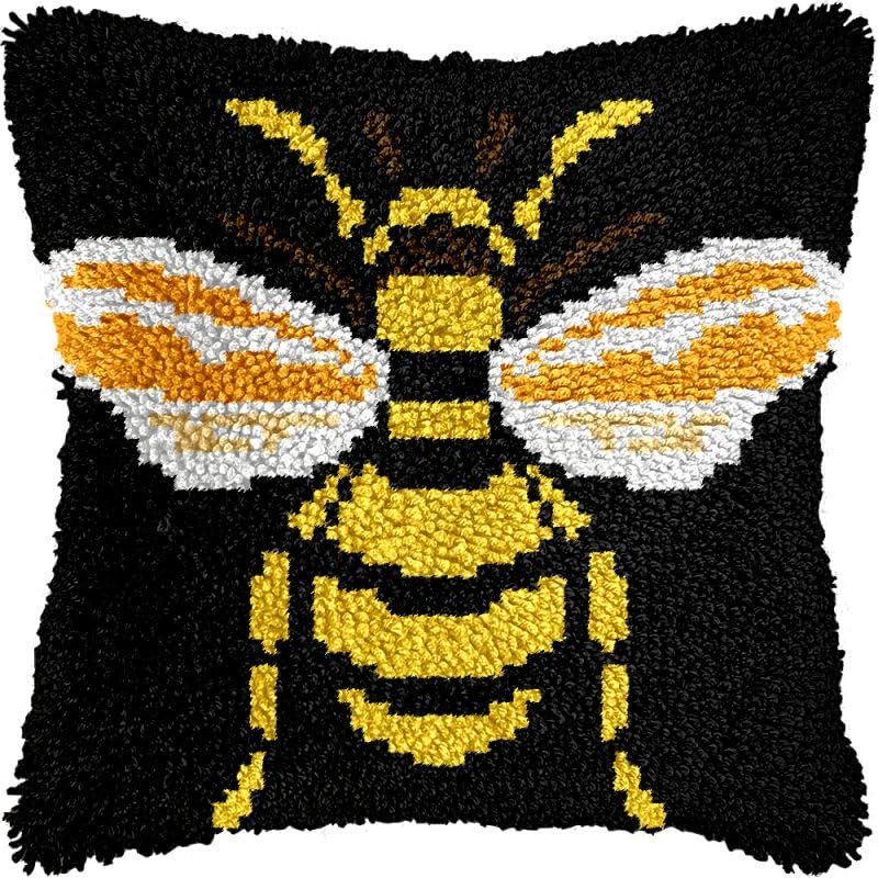 Latch Hook Kits Pillow Kits Bee Latch Hook Cushion Pillow Cover Embroidery Craft Kits for Beginner DIY Latch Hook Pillowcase Kit with Printed Canvas 43x43cm (31)