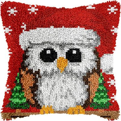 Latch Hook Kits Pillow Kits Christmas Owl Latch Hook Cushion Pillow Cover Embroidery Craft Kits for Beginner DIY Latch Hook Pillowcase Kit with Printed Canvas 43x43cm (53)