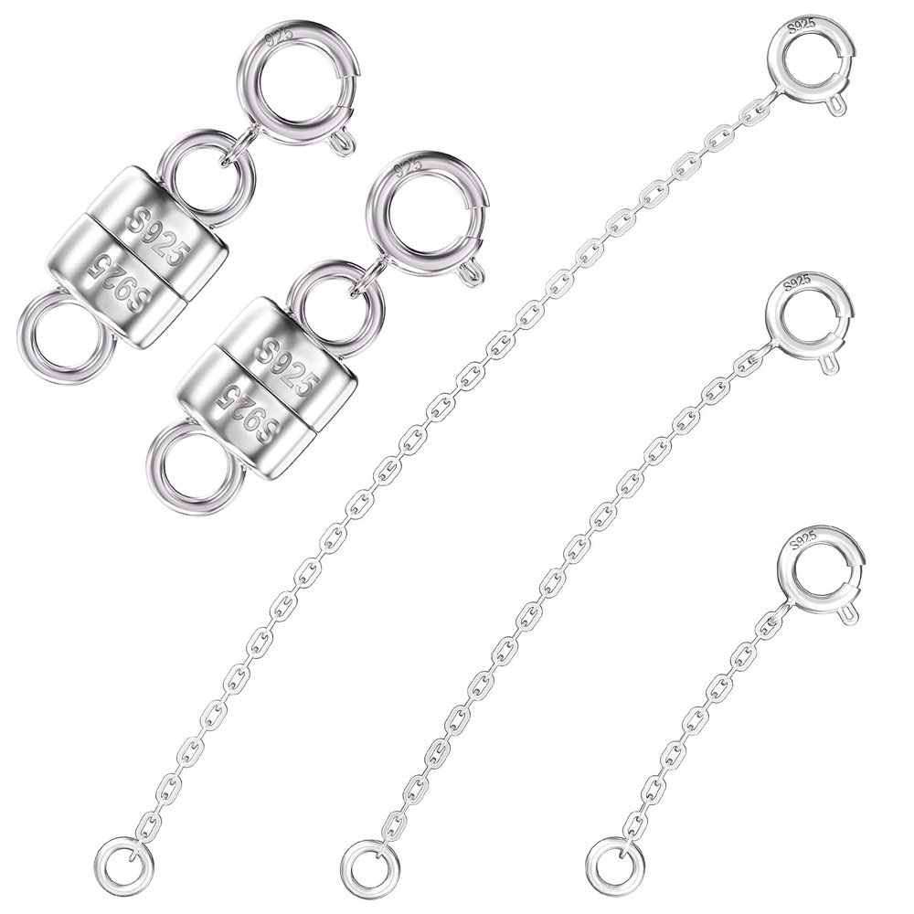 Qulltk 925 Sterling Silver Necklace Extender and Magnetic Clasps for Necklaces,Bracelet Extender Jewelry Extension with Magnetic Necklace Clasps and Closures