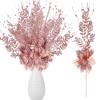 Canlierr 15 Pcs 17 Inch Christmas Artificial Glitter Berry Stem Ornaments with Poinsettia Flower, Xmas Glitter Poinsettia Flowers Picks for Christmas Tree Vase Holiday Party Home Decor(Rose Gold) view 1