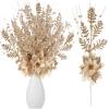 Canlierr 15 Pcs 17 Inch Christmas Artificial Glitter Berry Stem Ornaments with Poinsettia Flower, Xmas Glitter Poinsettia Flowers Picks for Christmas Tree Vase Holiday Party Home Decor(Champagne) view 1