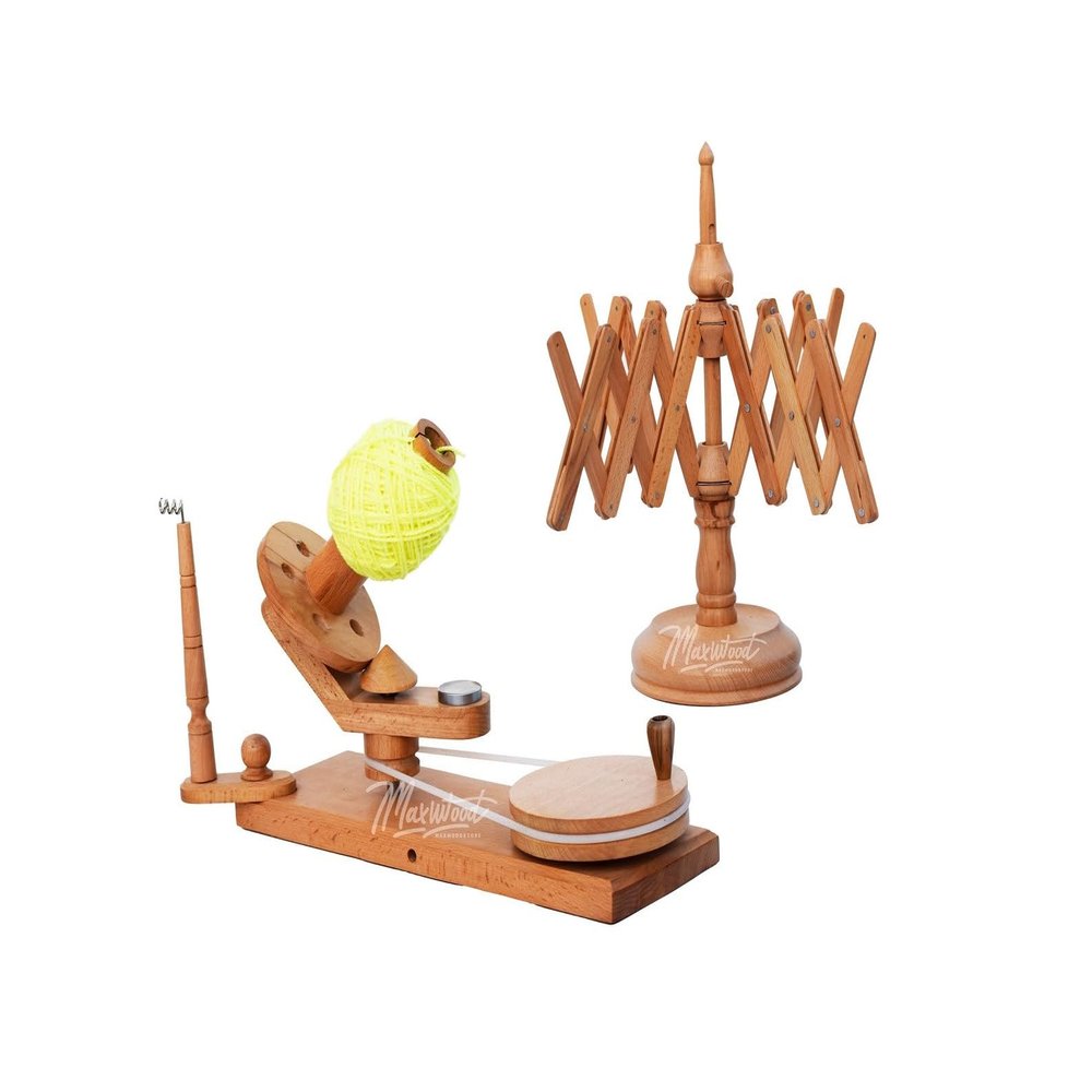 Handcrafted Wooden Yarn Ball Winder - Knitting and Crochet Tool - Yarn Swift and Winder, Crochet Gifts, Gifts for Mom (Combo)
