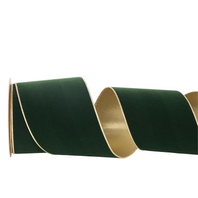 CSZD RIBBON Green and Gold Velvet Wired Ribbon 4 Inch Wide*10Y Christmas Double Sided Velvet Wired Ribbon for Christmas Tree Wreaths Gift Wrapping Bows Gralands Home Decor Crafts (Green)