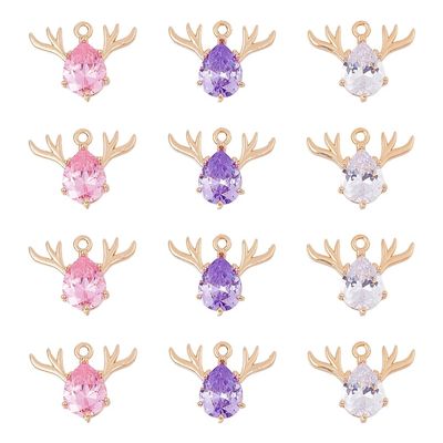 SUPERFINDINGS 12Pcs 3 Colors Crystal Reindeer Charms Shining Elk Charms Gold Plated Rhinestone Christmas Reindeer Pendant Charm for DIY Earring Necklace Bracelet Jewellery Making