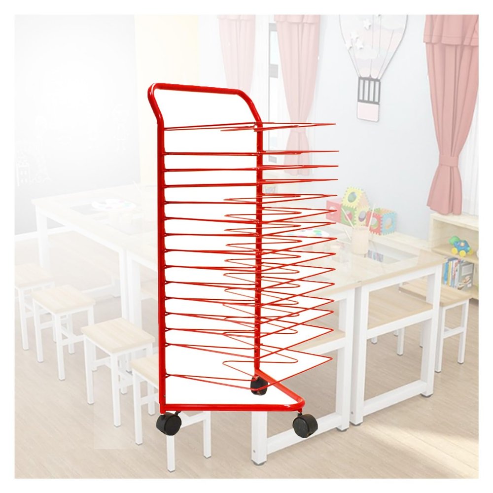 KIYILIHI Art Drying Rack,Space Saving Portable Artwork Stack, 16 Shelves Art Drying Rack with Wheels,Ideal for Schools Art Preschool Classroom Studio Art Clubs