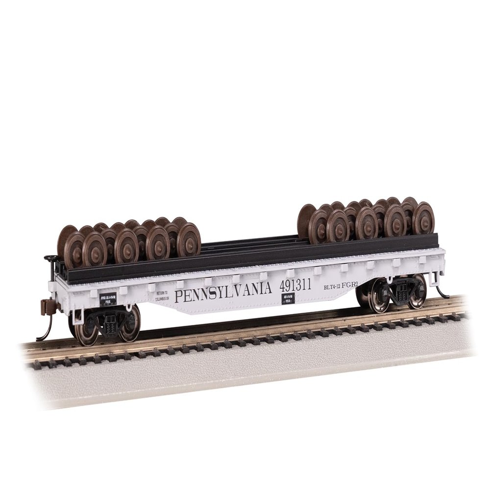Bachmann Trains - 52' Wheel FLATCAR with Wheel Load - PRR #491311 - HO Scale