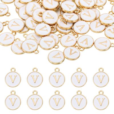 uxcell 52pcs Letter Charm, Enamel Letter Pendants, Alphabet V Pendants Double Sided Beads Charm for DIY Bracelet Necklace Pendants Earring Jewelry, White