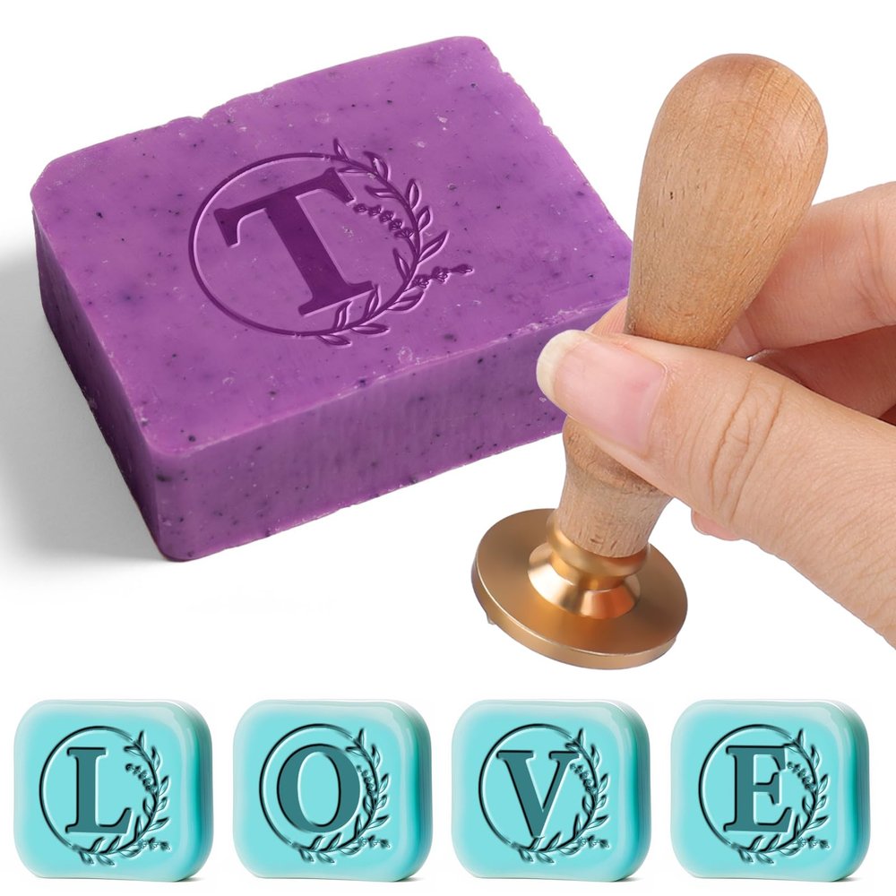 Vodolo Personalized Soap Stamp for Homemade Soap,Letter T Custom Initial Soap Stamp,Multi Functional Soap Making Kit Supplies,Personalized Gift for Soap Crafter