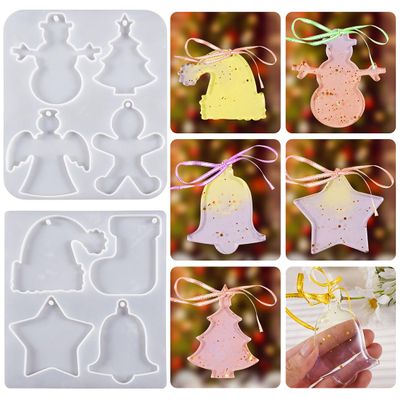 Voyyphixa 8 Pcs Jewelry Resin Mold Keychain Resin Molds Silicone Snowman Bells Epoxy Resin Pendant Mold for DIY Crafts Christmas Ornament Xmas Decor Gift