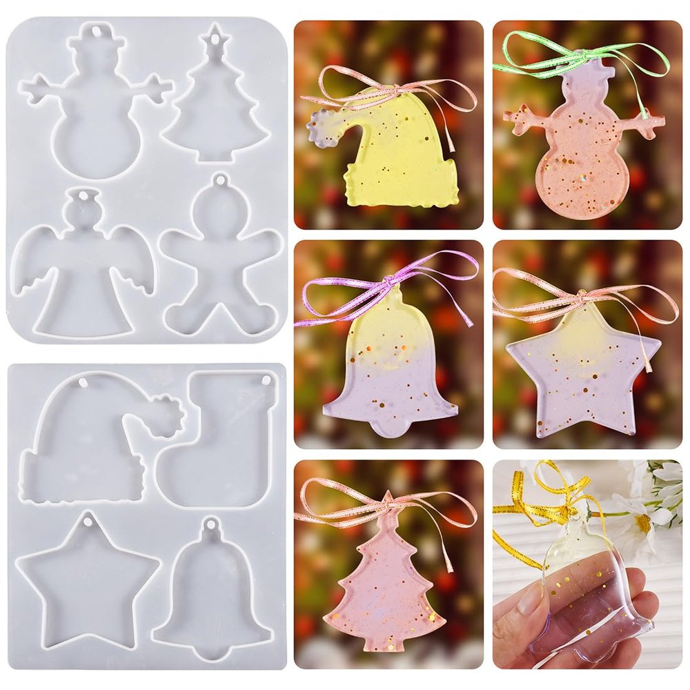 Voyyphixa 8 Pcs Jewelry Resin Mold Keychain Resin Molds Silicone Snowman Bells Epoxy Resin Pendant Mold for DIY Crafts Christmas Ornament Xmas Decor Gift