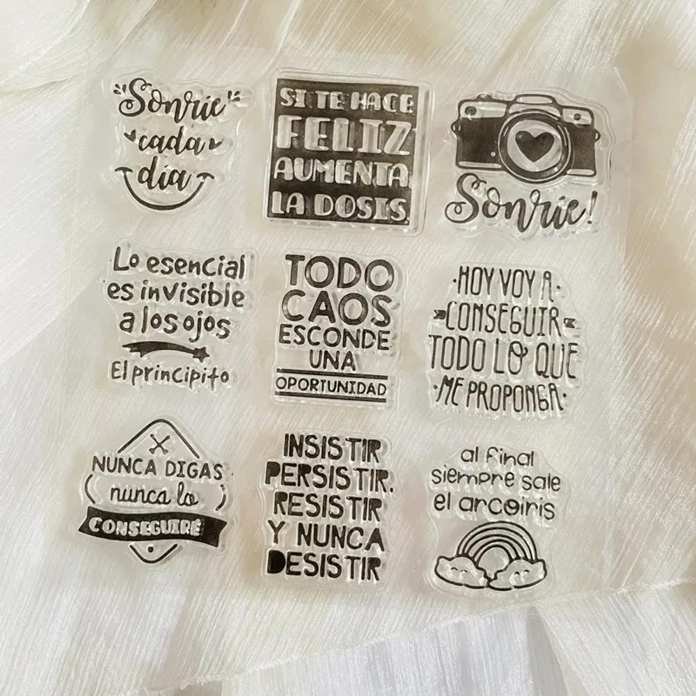 Card Making Supplies,Letter Stamps,14x14cm Spanish Word Phrase Clear Stamp Transparent Silicone Stamp Seal Sheet for Scrapbooking Photo Album Decoration Style 2