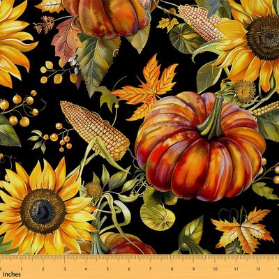 Feelyou Fall Pumpkin Fabric by The Yard Kids 3 Yard Happy Fall Y'all Fabric for Boys Girls Decor Thanksgiving Decor Upholstery Fabric for Chairs Sunflower Reupholstery Fabric Decor Soft Flannel