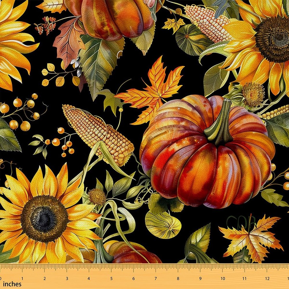 Feelyou Fall Pumpkin Fabric by The Yard Kids 3 Yard Happy Fall Y'all Fabric for Boys Girls Decor Thanksgiving Decor Upholstery Fabric for Chairs Sunflower Reupholstery Fabric Decor Soft Flannel