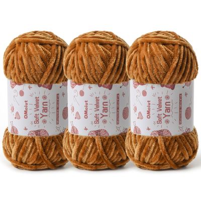 3x100g Fluffy Velvet Chenille Yarn for Crocheting and Knitting, 3x87.4yd Baby Yarn for Crocheting Soft, Crochet Chunky Yarns Amigurumi YarnsBrown