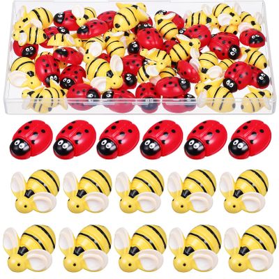 NUOBESTY Resin Bees Ladybugs Charms Tiny Animals Resin Charms Ornaments Embellishments Bee Diy Craft Scrapbooking Hair Clips Bees Flatback Beads 60pcs