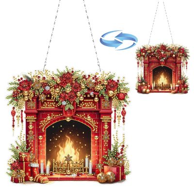 DoxQcs DIY Dot Diamond Pendant for Adults, Christmas Creative Diamond Art Painting Window Pendant Ornaments for Home Office Decor (Double-Sided Pattern Single-Sided Diamond)-#06-Fireplace