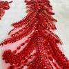 wtbv.n Handmade Crystal on lace Applique Sewing Rhinestones Beads Sequins Patches Trim Luxury Decoration Accessories for Wedding Dress 2PCS/Set 26.3X4.7inches (Red) view 3