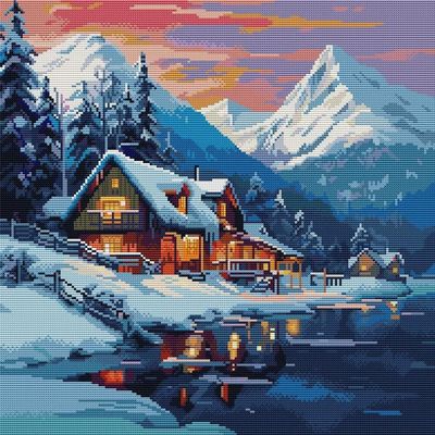 CROSSDECOR Stamped Cross Stitch Kits for Adults HD Printed Cross-Stitch Supplies 14CT 2 Strands Needlepoint Kits for Beginners DIY Embroidery Kit Festal Crafts-Winter Snow Country 4343 cm