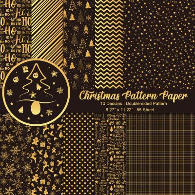 Morcheiong 55 Sheets Merry Christmas Pattern Paper Set Decorative Paper for Card Making Scrapbook Photo Album Decor, 10 Designs (Black, 8.27*11.22 inches)