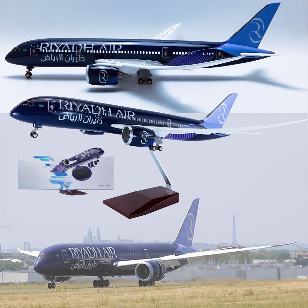 Airplane Model 18.5 in 1: 135 Scale Model Jet Models Airplane Riyadh B787-8 Plane Model Diecast Collectibles Resin Aircraft Model for Collection Or Gift(LEDUpgraded)