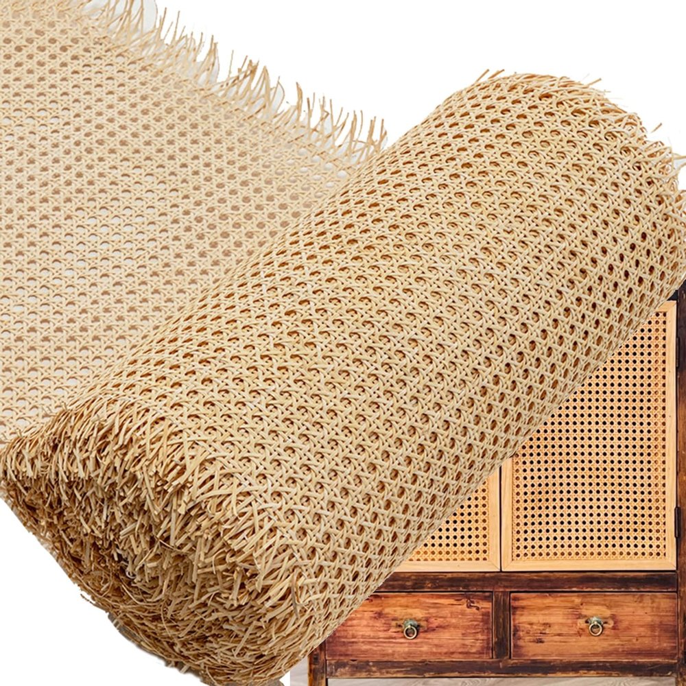 Plastic Rattan Webbing Roll for DIY Caning Furniture,Faux Cane Mesh-Open Weave Rattan Fabric Sheets for Furniture, Chair, Cabinet Door(Light,L300CM/120IN_W85CM/34IN)