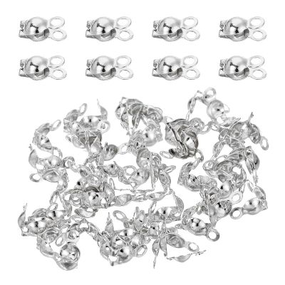 uxcell 180 Pcs 4mm Crimp End Caps, Clamshell Cord End Cap Connector Clasp Bead Tips Knot Covers Calotte End Crimp for DIY Jewelry Making, Silver