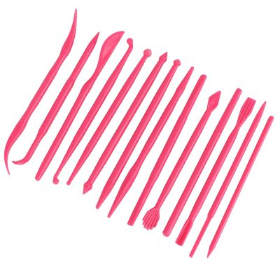 14Pcs DIY Plastic Clay Sculpting Set Pottery Shaper Modeling Hand Tool for Clay Fondant Cake Making Craft (Rose Red)