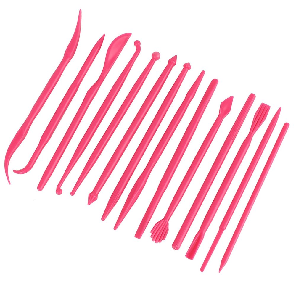 14Pcs DIY Plastic Clay Sculpting Set Pottery Shaper Modeling Hand Tool for Clay Fondant Cake Making Craft (Rose Red)
