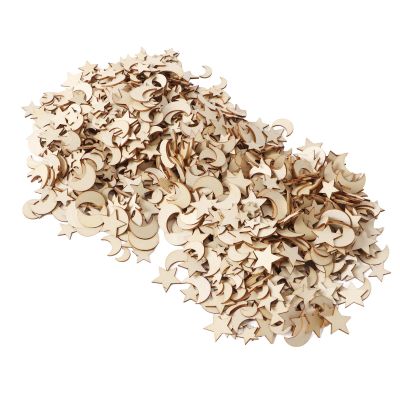 1000Pcs Premium Wood Moon Star Cutout Slices, Unfinished Star and Moon Shape Wooden Cutouts for DIY Craft, Suitable for Various Occasions