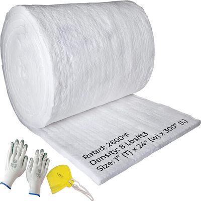 300" (25') x 24" x 1" Thick Ceramic Fiber Blanket - 8# 2600F Rated High Temperature Insulation, Fire Proof Insulation for Wood Stove, Fireplace, Pizza Oven, Kiln, Forge, Furnace, Chimney, Boiler