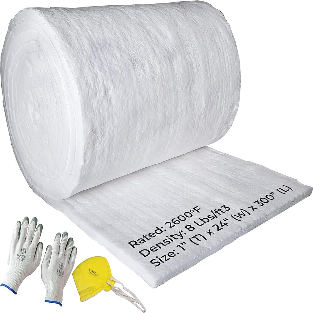 300" (25') x 24" x 1" Thick Ceramic Fiber Blanket - 8# 2600F Rated High Temperature Insulation, Fire Proof Insulation for Wood Stove, Fireplace, Pizza Oven, Kiln, Forge, Furnace, Chimney, Boiler
