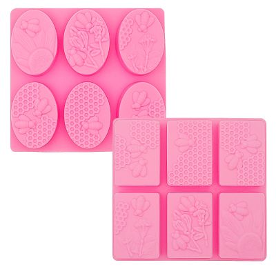 WOOPSOO 2 Pcs Honeycomb Soap Molds Bee Honey Silicone Molds Cake Molds Beehive Chocolate Mold Set for Home Handmade DIY Candle Baking Tray Bars Wax Melts Beeswax Tool (Pink, 2 Shapes)