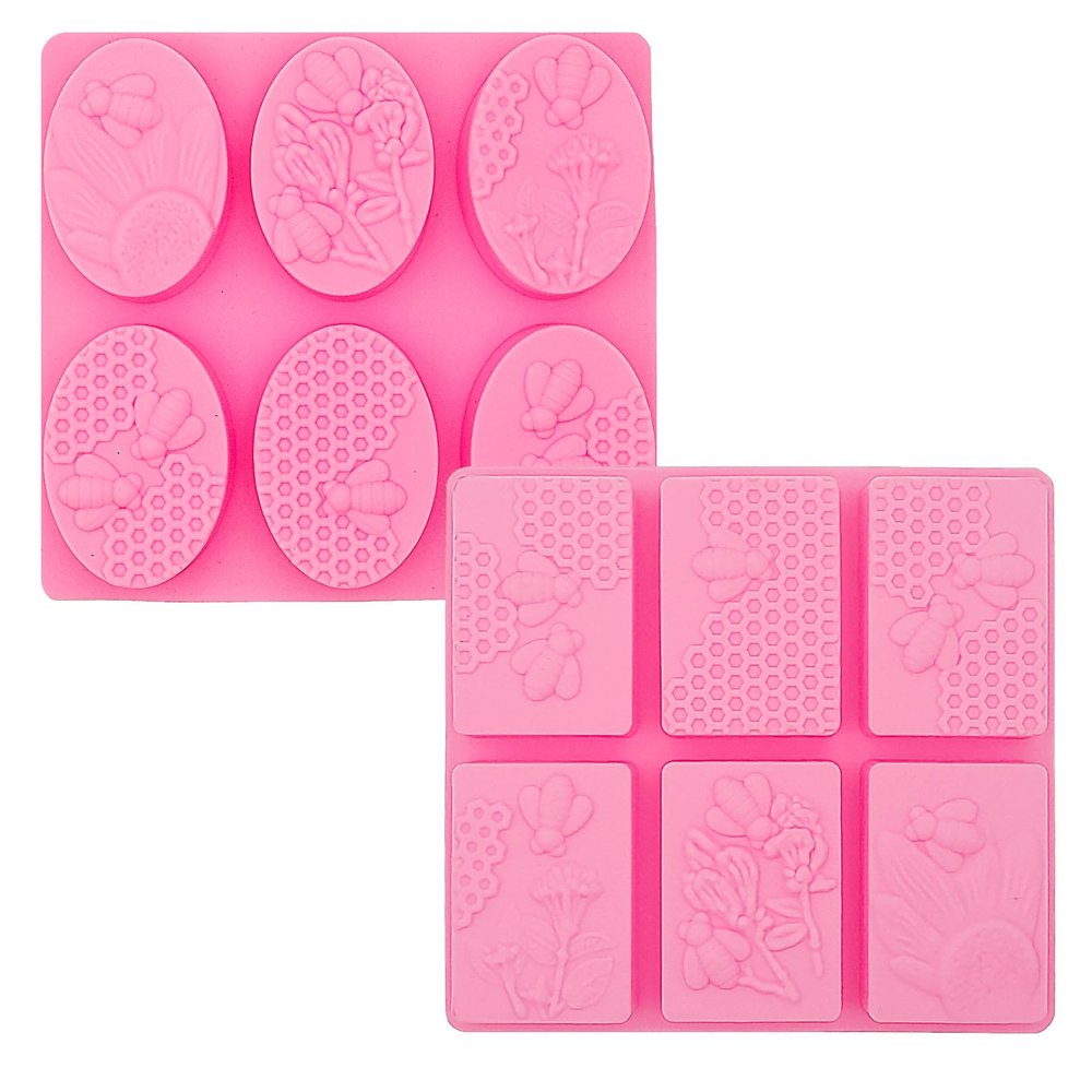 WOOPSOO 2 Pcs Honeycomb Soap Molds Bee Honey Silicone Molds Cake Molds Beehive Chocolate Mold Set for Home Handmade DIY Candle Baking Tray Bars Wax Melts Beeswax Tool (Pink, 2 Shapes)