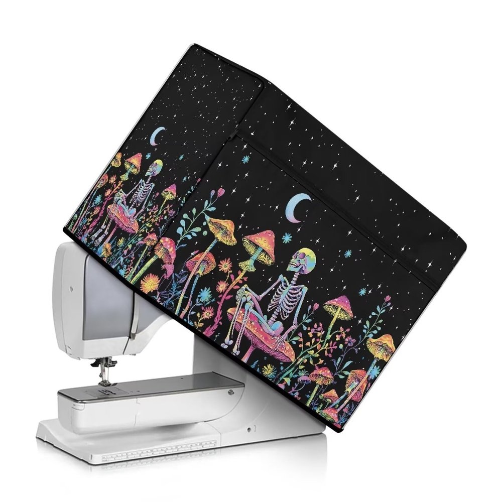 Hresuewn Mushroom Skeleton Sewing Machine Cover Dust Cover,Dust Cover Compatible with Most Standard,Sewing Machine Cover with Pockets