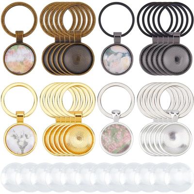 DICOSMETIC 24 Sets 4 Colors Cabochon Keychain Kit 20mm Tray Alloy Pendant Cabochon Settings and Glass Cabochons Blank DIY Keychain Making Kit for Photo Resin Personalized Crafting