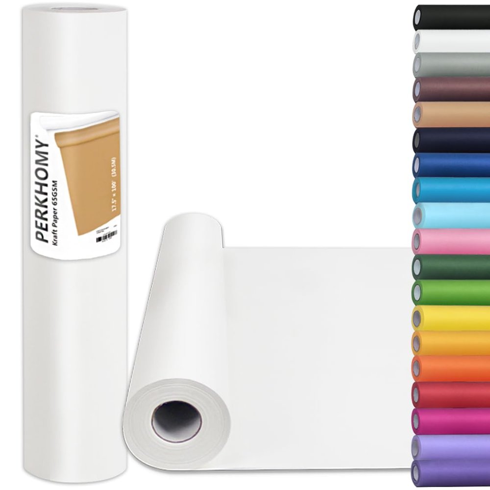 PerkHomy Craft Paper Roll 17.5" x 1,200" (100') White Kraft Easel Paper for Kids Gift Wrapping Bulletin Board Art Bouquet Flower Packing Moving Shipping Floor Covering Table (White, 17.5" x 100')