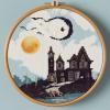 Spooky Castle Cross Stitch Kits with Hoop Easy Pattern Stamped Cross-Stitch Supplies Needlework DIY 11CT 2 Strands Cotton Thread Printed Canvas DIY Needlepoint Kits 3535cm (sg76) view 1