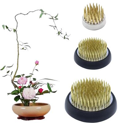 Stainless Floral Frogs Kenzan, Round Metal Flower Frog Vase Arranger Pin Holder for Ikebana, DIY Flower Craft Arrangements, Set of 3 (Gold)