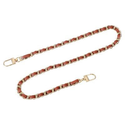 uxcell 24" Leather Iron Flat Chain Strap Handbag Chains Purse Straps with Buckles for Shoulder Bags Replacement Strap (Brown, Gold)